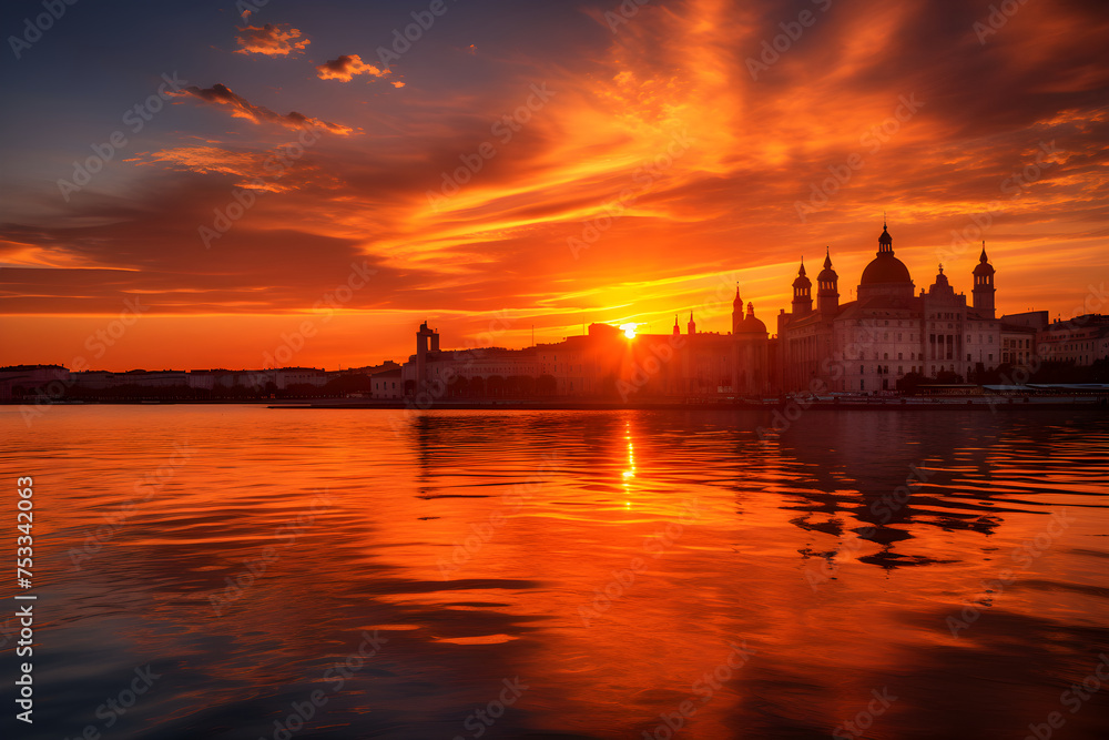 Enchanting Sunset Over City Skyline: A Rhapsody of Nature and Architecture