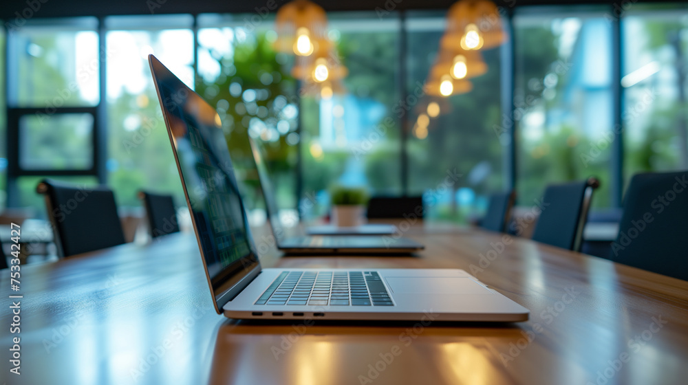 Laptop with blurred office background Laptop with blurred office background