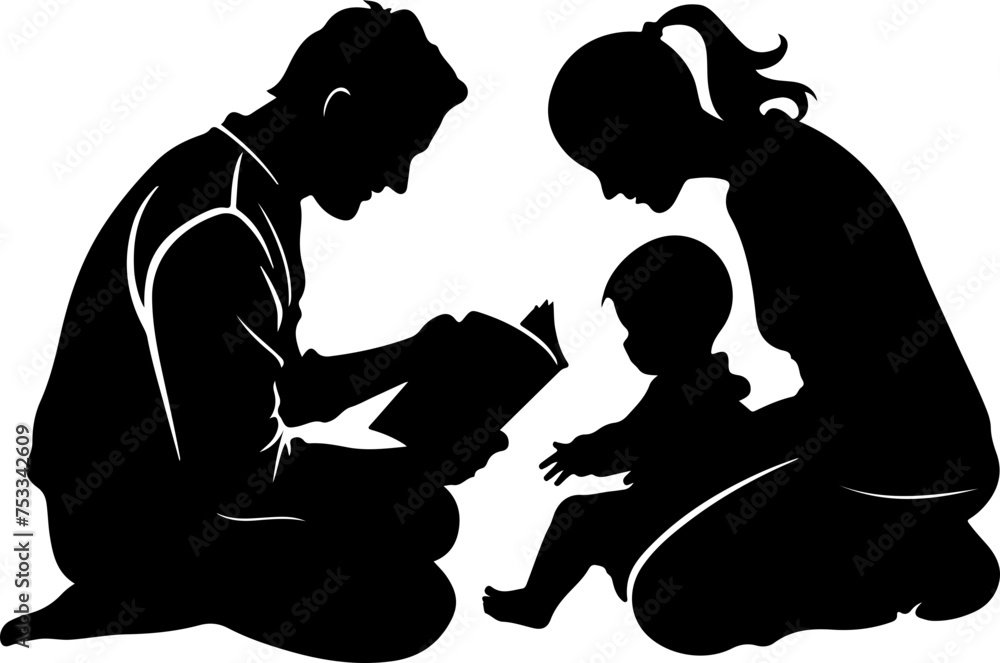 Bonding Over Books: Silhouette of a Parent Reading to a Child, Educational and Family Concept