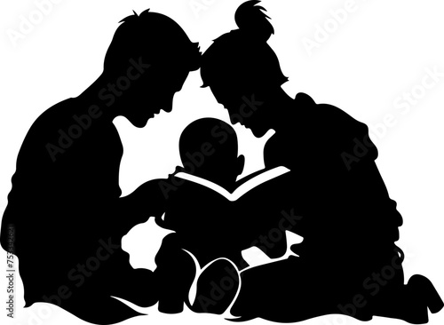 Bonding Over Books: Silhouette of a Parents Reading to a Child, Educational and Family Concept