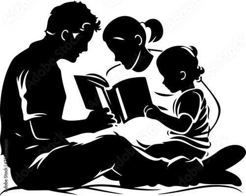 Bonding Over Books: Silhouette of a Parents Reading to a Child, Educational and Family Concept