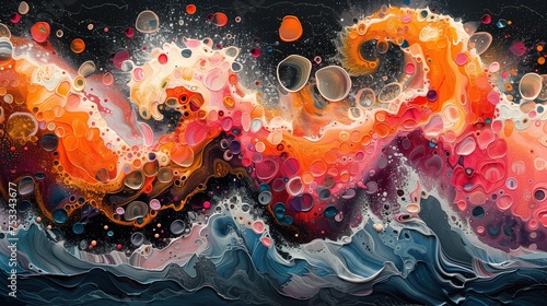 Vibrant Seas Painting: Abstract Ocean Waves in Multicolored Patterns, Pink, Orange, Purple and Blue 