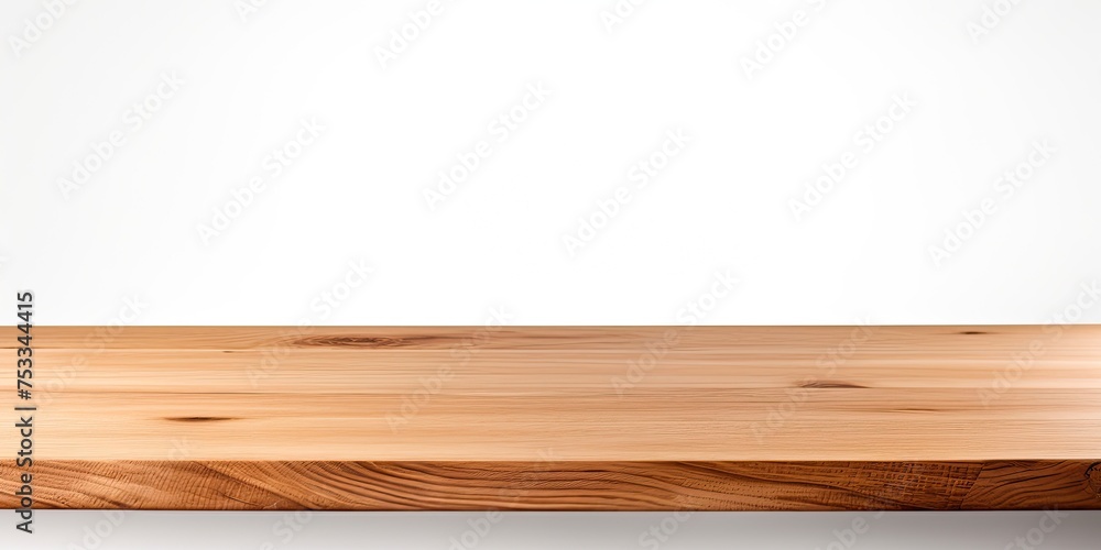 Corner view of wooden table on white background with clipping path.