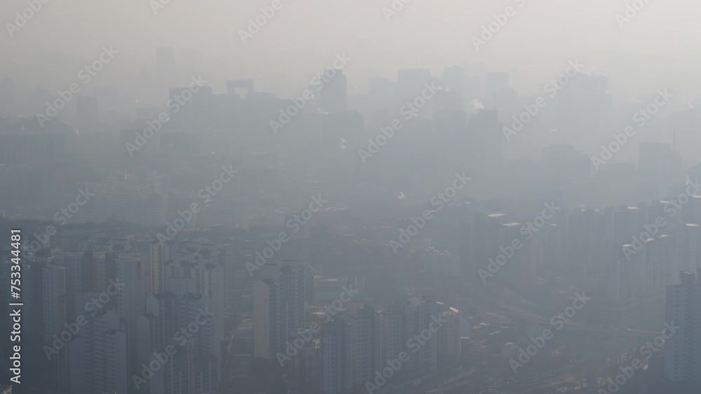 Smog in downtown Seoul seen from Ansan, Seoul, South Korea Smog in downtown Seoul seen from Ansan, Seoul, South Korea