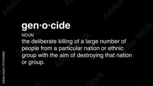 1 genocide definition animation on black background