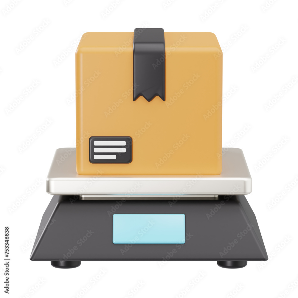 3d package weight scale, 3d render icon illustration, transparent background, logistic and delivery 3d package weight scale, 3d render icon illustration, transparent background, logistic and delivery