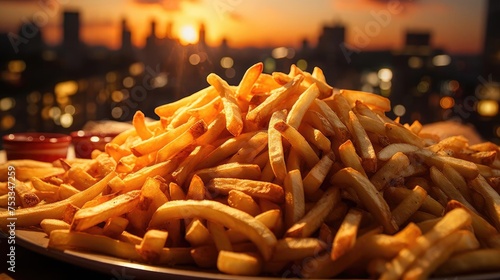 Delicious French fries  crunchy  salty  tasty  with blur background