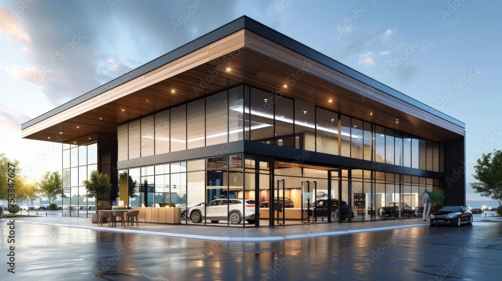 Auto dealership modern glass building Auto dealership modern glass building