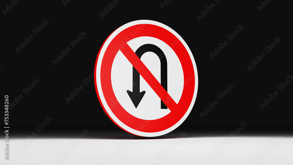 3d representation No return traffic sign depicted on a round surface in a dark environment with dense light on the front 3d representation No return traffic sign depicted on a round surface in a dark environment with dense light on the front