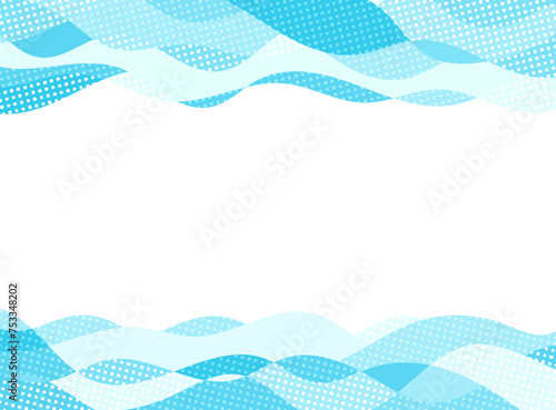 水色のウェーブ、幾何学模様のフレーム
