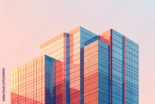 Contemporary High rise office building with glass window during sunset with pink sky. Rise and shine. skyscrapers in modern futuristic downtown. Generative AI