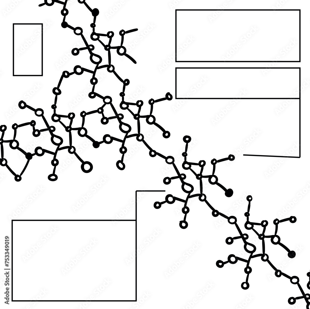 Fototapeta premium Simulate a scientific article or informational image on a chemistry topic or a molecular structure reference with additional comment boxes.