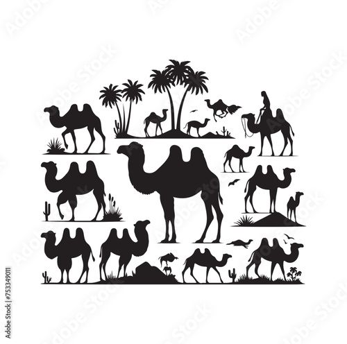 camel silhouettes vector on white background