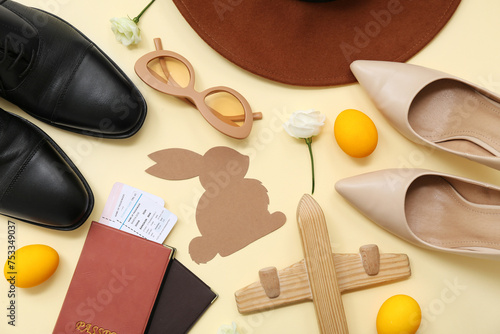 Hat with shoes, passports a...