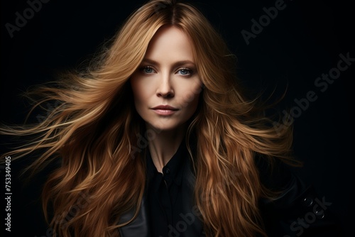 Portrait of a beautiful woman with long hair over black background.