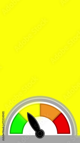 Barometer animation, measurement of safety states through colors, representation of danger of overspeed, vertical video
