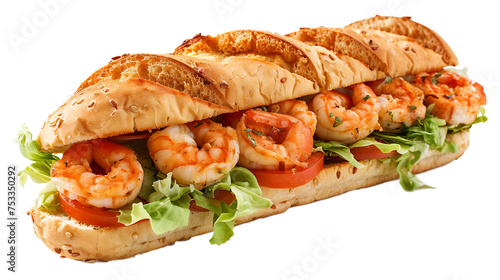 Shrimp po'boy sandwich isolated on white transparent background