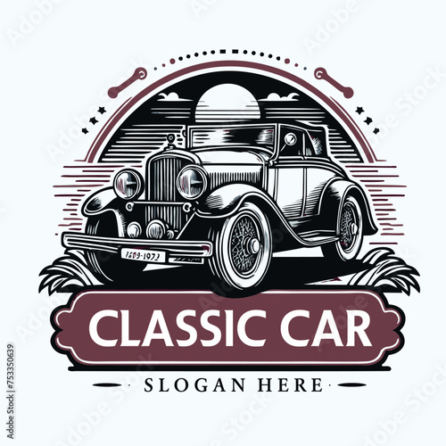 Classic vintage car vector design inspiration. Auto car logo design template. Classic vehicle symbol logotype. A classic car symbol silhouette. 