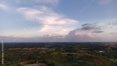 Sunset over river from above