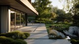 Generative AI : Architecture 3d rendering illustration of modern minimal house with natural landscape and walkway