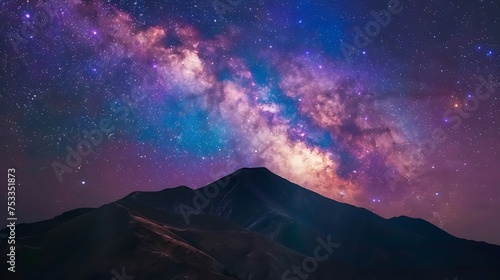 Generative AI : Milky way galaxy at mountain with stars and space dust in the universe, Night landscape