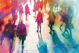 Colorful blur of people walking in the city - A dynamic and vibrant image showing the blur of busy city life with pedestrians in motion