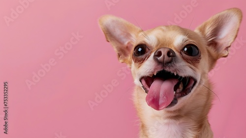 Generative AI : Little Chihuahua Sticks Out Pink Tongue With Space for Text