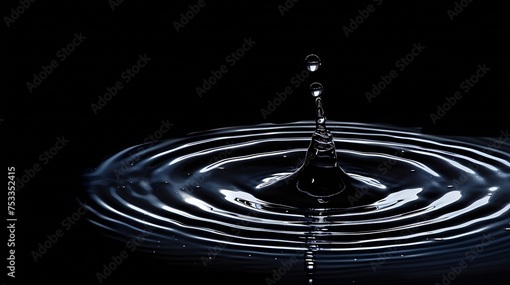 Generative AI : Ripple of water or water drop splash on black background. Abstract shape out of the water