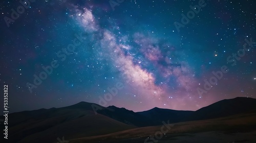 Generative AI : Milky way galaxy at mountain with stars and space dust in the universe, Night landscape