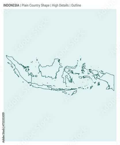 Indonesia plain country map. High details. Outline style. Shape of Indonesia. Vector illustration.