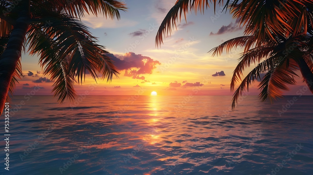 Generative AI : beautiful tropical sunset and sea
