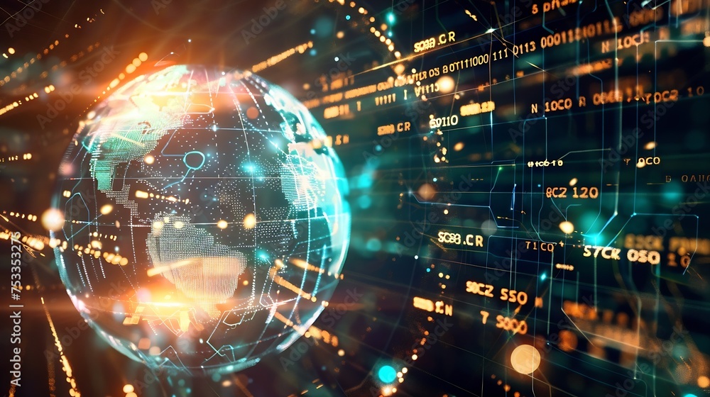 Fototapeta premium Generative AI : Global business network, digital technology, data exchange concept. Business Intelligence