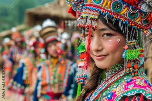 Vibrant Traditional Ethnic Costumes of Indigenous Tribe at Cultural Festival
