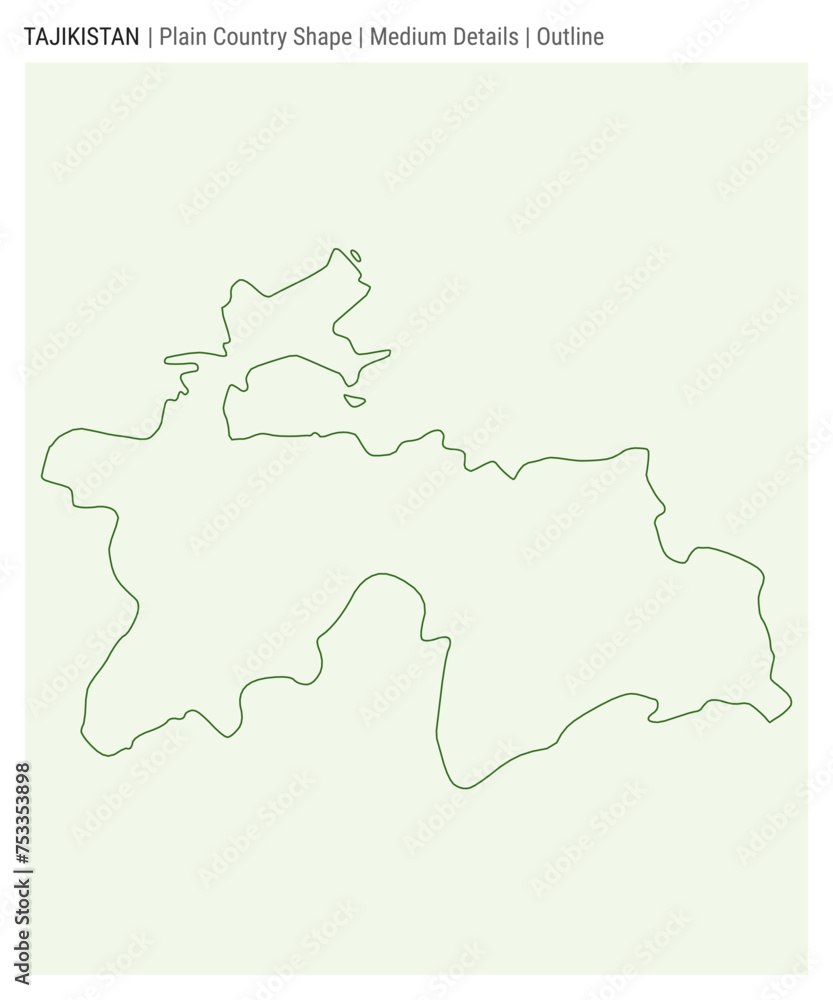 Tajikistan plain country map. Medium Details. Outline style. Shape of Tajikistan. Vector illustration.
