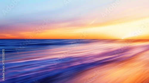 Generative AI : sunset colors on ocean horizon, motion blur