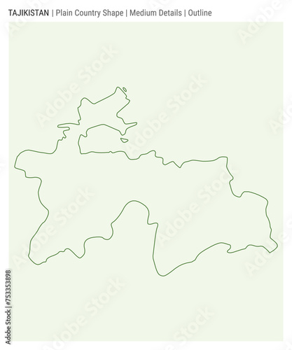Tajikistan plain country map. Medium details. Outline style. Shape of Tajikistan. Vector illustration.