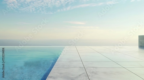 Generative AI : Empty wall and floor of luxury sea view pool villa - 3d rendering