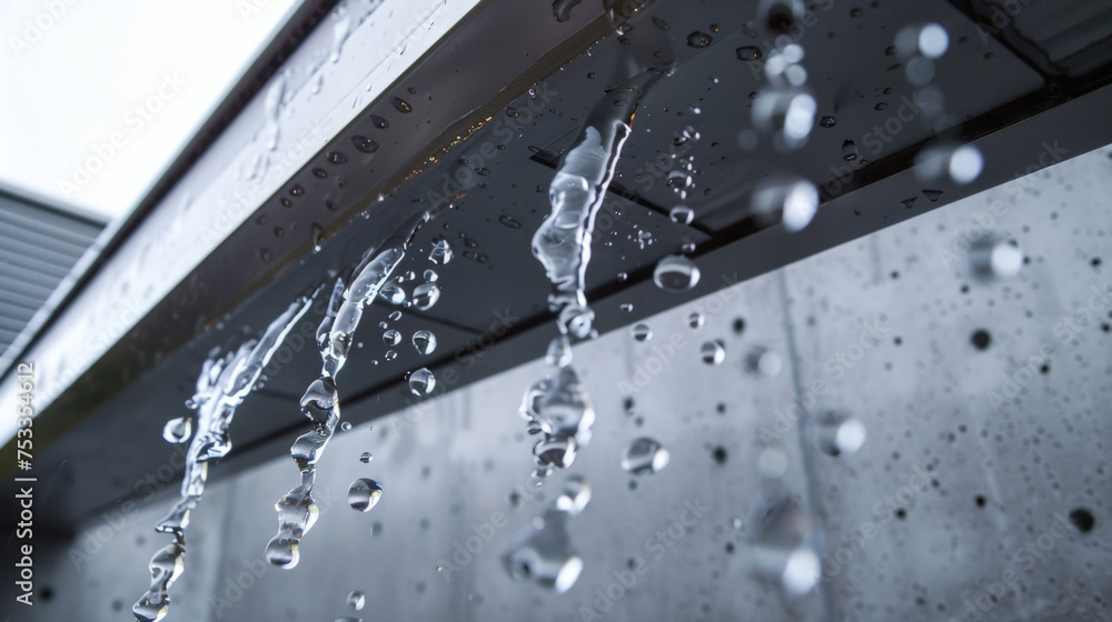 Tiny droplets of water dance along a sleek and modern rainwater harvesting system diligently collecting and filtering millions of gallons of water for reuse within the building. Tiny droplets of water dance along a sleek and modern rainwater harvesting system diligently collecting and filtering millions of gallons of water for reuse within the building.