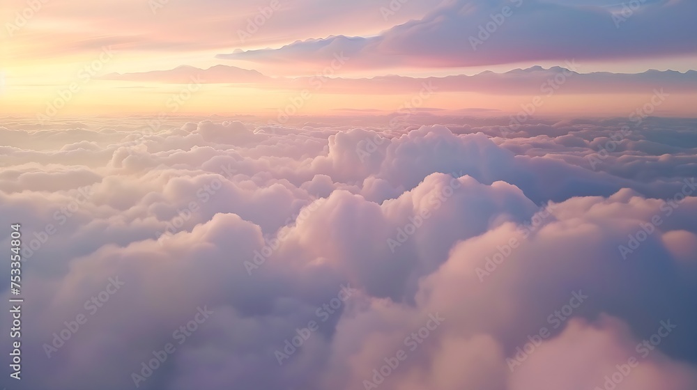 Generative AI : Beautiful sky over clouds at sunset time