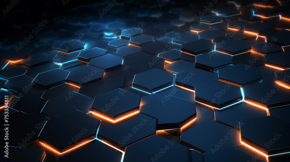 Abstract futuristic geometric hexagon wallpaper background with glowing elements Abstract futuristic geometric hexagon wallpaper background with glowing elements