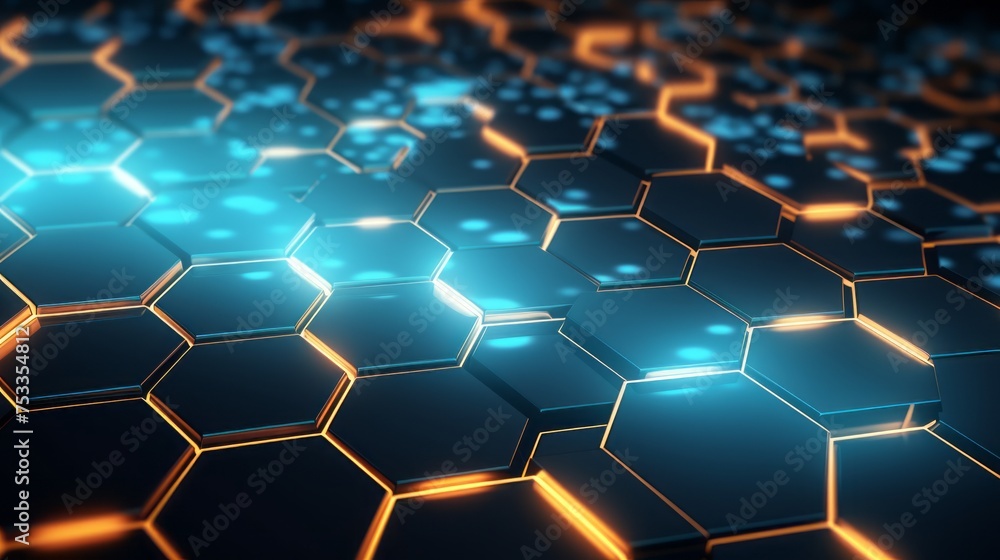Abstract futuristic geometric hexagon wallpaper background with glowing elements Abstract futuristic geometric hexagon wallpaper background with glowing elements