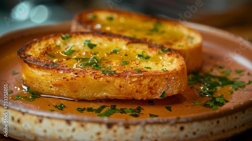 Grilled bread with herbs. Generative AI