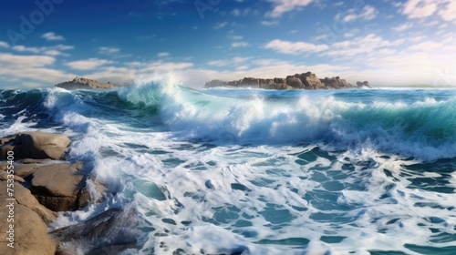 Beautiful panoramic photo of sea waves