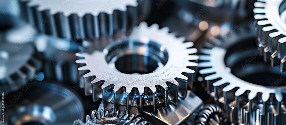 Flat lay connected silver steel gear assembled Flat lay connected silver steel gear assembled