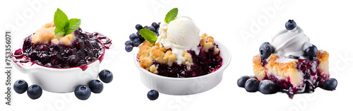 Blueberry cobbler isolated on a transparent PNG background, white background , Generative Ai photo