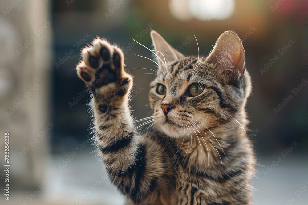 Cat performing a playful high five