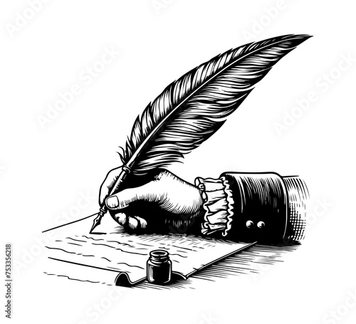quill feather ink writing pen hand drawn vector illustration photo