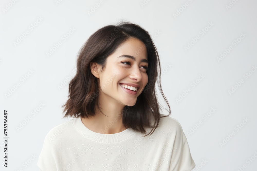 Portrait of a happy young Asian woman smiling and looking at camera. Portrait of a happy young Asian woman smiling and looking at camera.