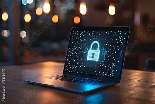 Cyber security concept with a laptop on a lock screen Highlighting data protection and digital privacy in a connected world