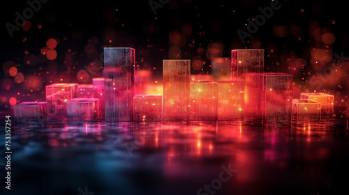 A sleek 3D bar graph made up of digital cubes representing the rise in revenue over a specific period of time. The cubes are stacked one on top of the other with each one